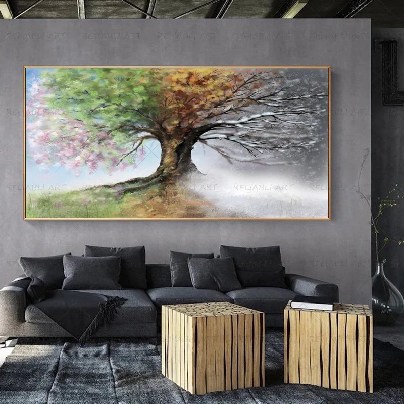 Arbre saisonnier affiche abstraite toile peinture mur Art photos pour salon paysage moderne décor à la maison coloré Cuadros