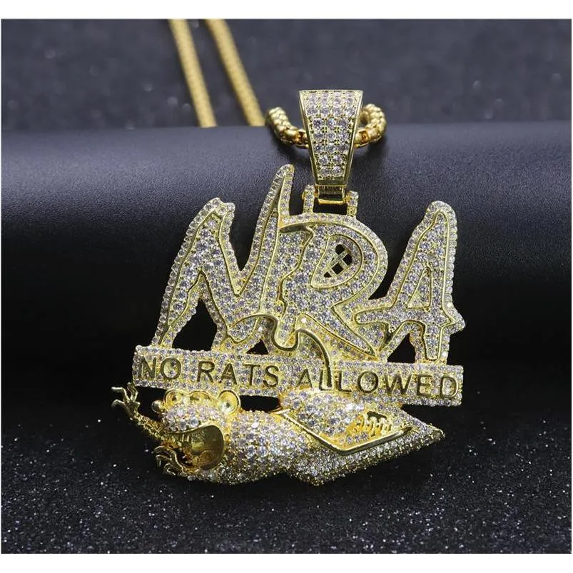 Hip Hop Letter Necklace No Rats Allowed Pendant Iced Out Full Zircon Mens Bl wmtfyd queen66