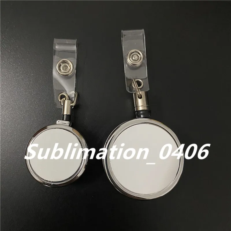 Sublimation Blank Retractable Lanyard Name Tag Card Badge Reel Holder with Blank Aluminum Discs Metal Clip DIY Custom Heat Transfer Printing