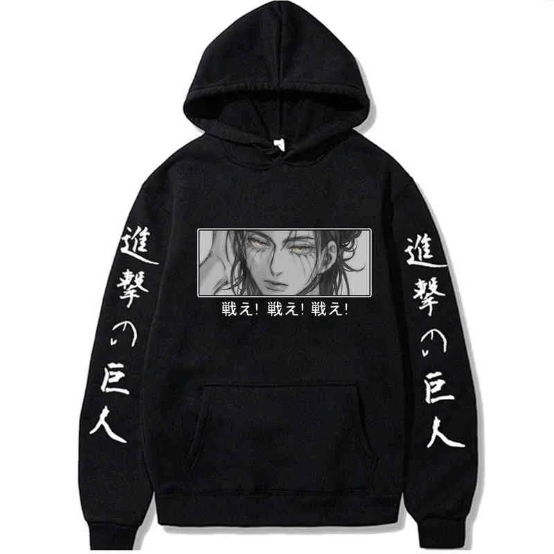 Atak Anime Harajuku na Titan Hoodies Eren Yeager Eyes Bluza Streetwear Swetry Topy H1227