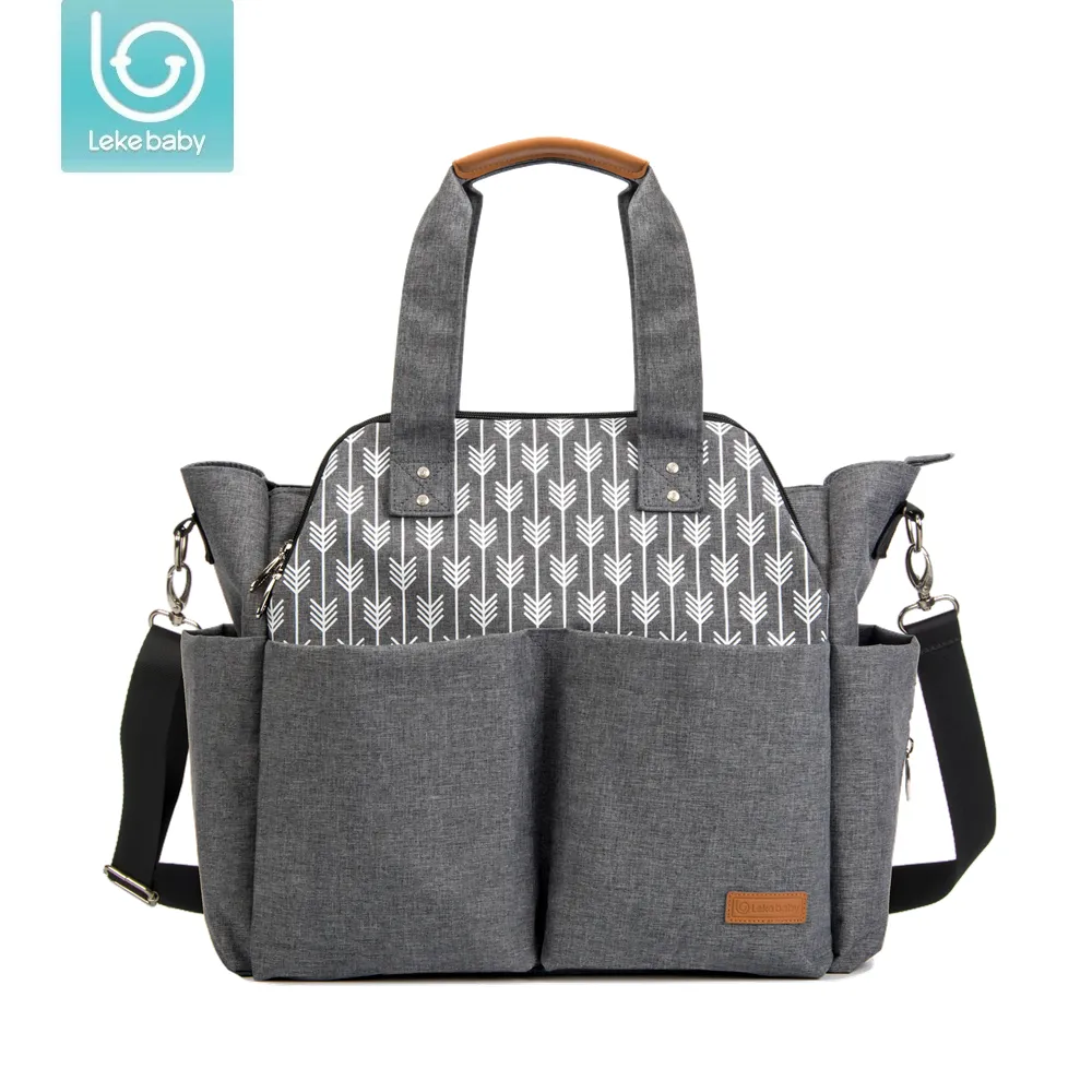 Lekebaby Bag Bag Tote Boash Toathel Подгузник Messenger для мамы и девочек Серый, стрелка Печать + смена площадки 201120