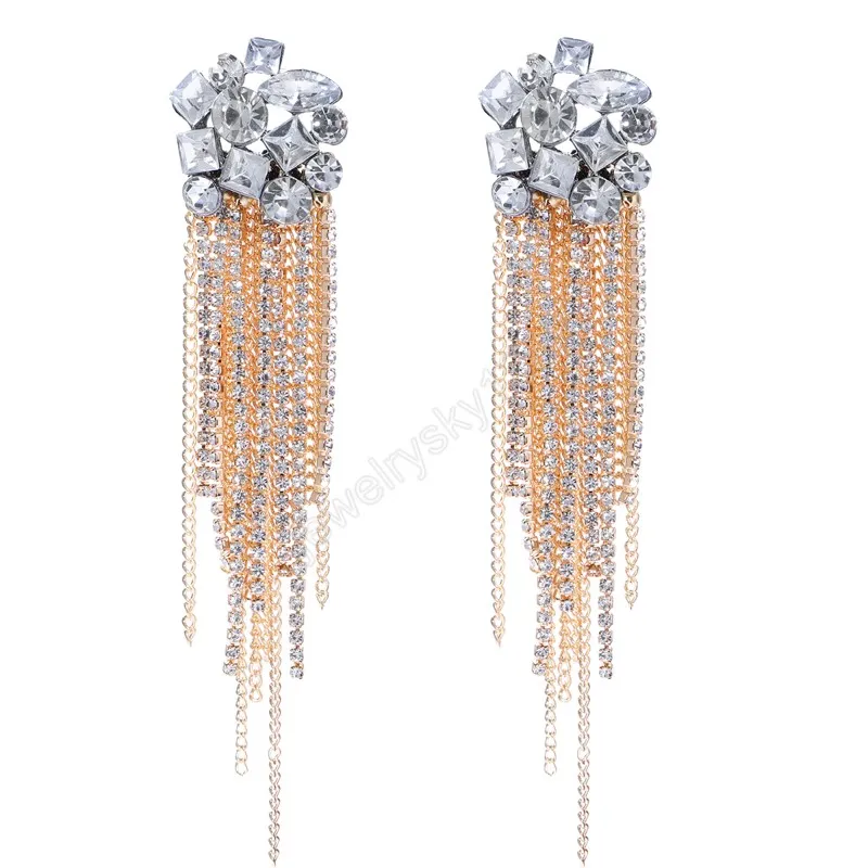 Kwastje Imitatie Diamant Dangle Oorbellen voor Vrouwen Hoge Kwaliteit Mode Zilveren Kleur Rhinestone Lange Drop Oorbellen Sieraden