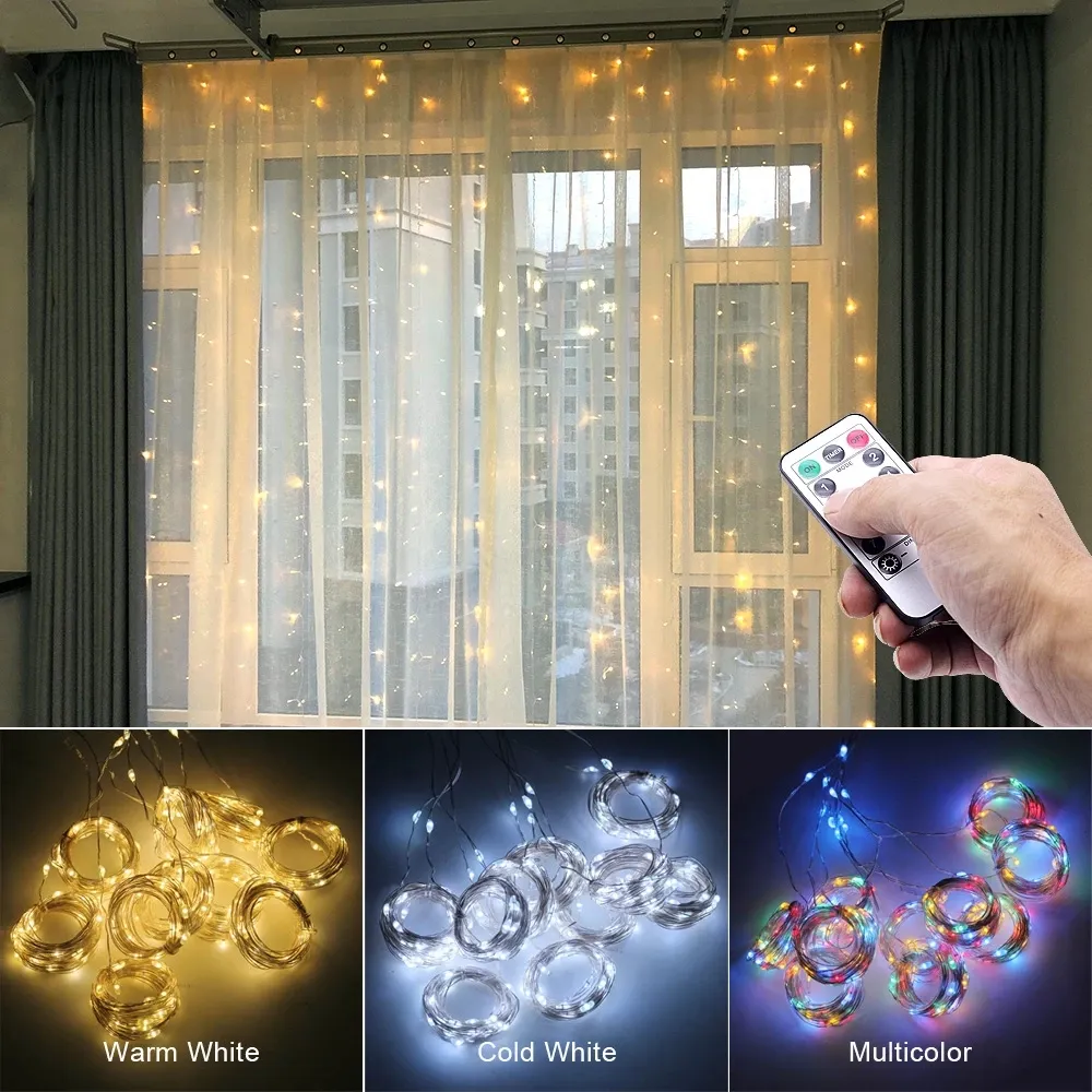 3m LED Fairy Lights Garland Curtain Lamp Remote Control USB String Lights New Year Christmas Decorations for Home Bedroom Window