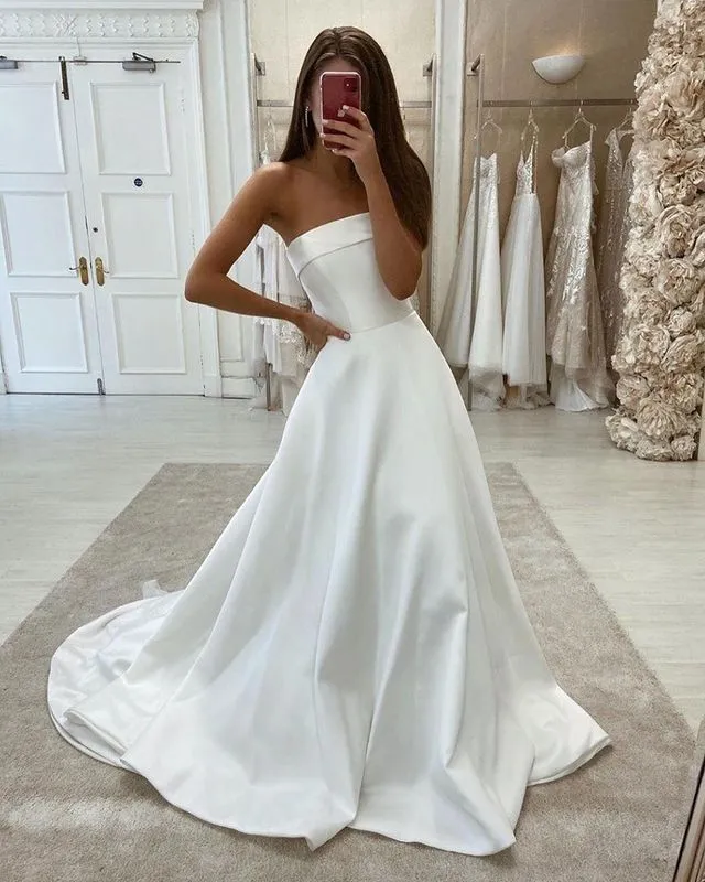 elegant simple plus size Wedding Dresses 2021 strapless robe de soirée longue vestidos de novia robe de mariee boho Wedding Gowns