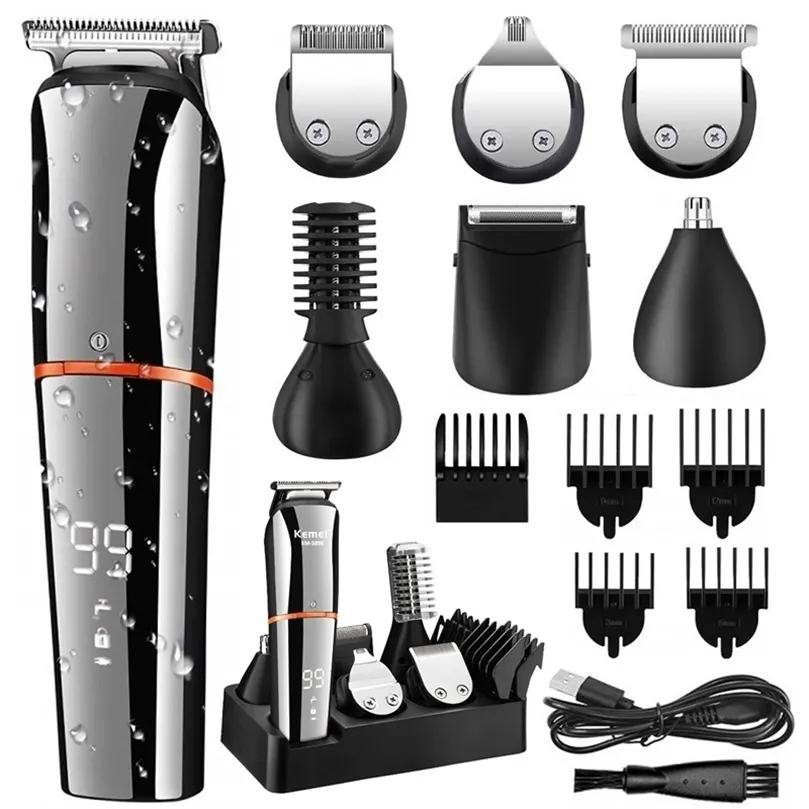 Original kemei digital exibição tudo em um aparador de cabelo para homens de sobrancelha barba elétrica clipper grooming kit corte 220312