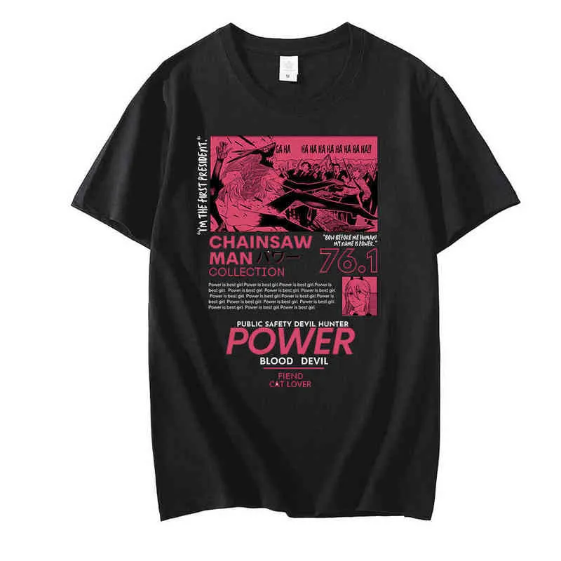 Chainsaw Man Power T Shirt Mężczyźni estetyczny Para Koszulki Graficzne Topy Mężczyźni Kobiety Oversized Koszulka z krótkim rękawem Harajuku Kawaii G1222