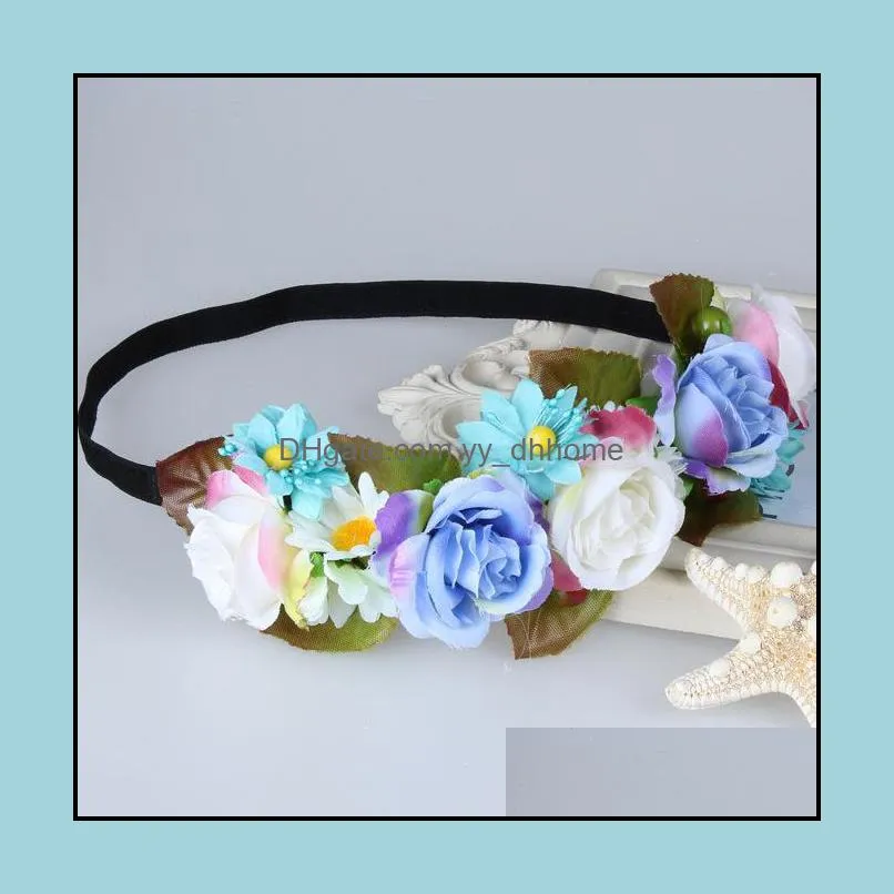 Women Party Wedding Big Flower Wreath Crown Floral Garlands Headband Hair Band Bridal Headdress Hair Accessories