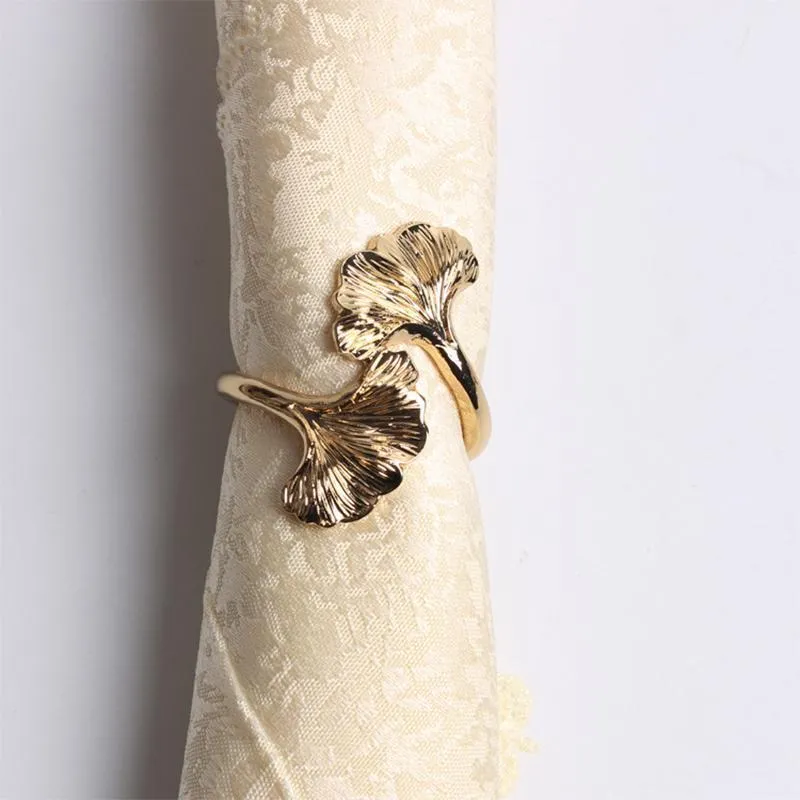 Servettringar 4 sts Ginkgo Leaf Metal Ring, Creative Rose Gold Color Buckle