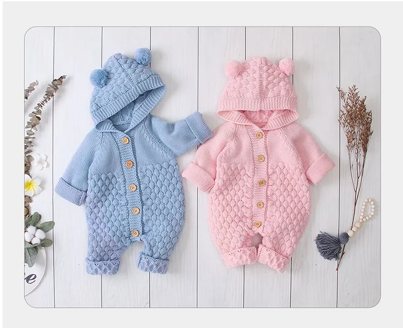 Baby Knitted Rompers Cartoon Bear Knitted Onesies Spring Autumn Newborn Boys Jumpsuits Long Sleeve Toddler Sweater Children Overall