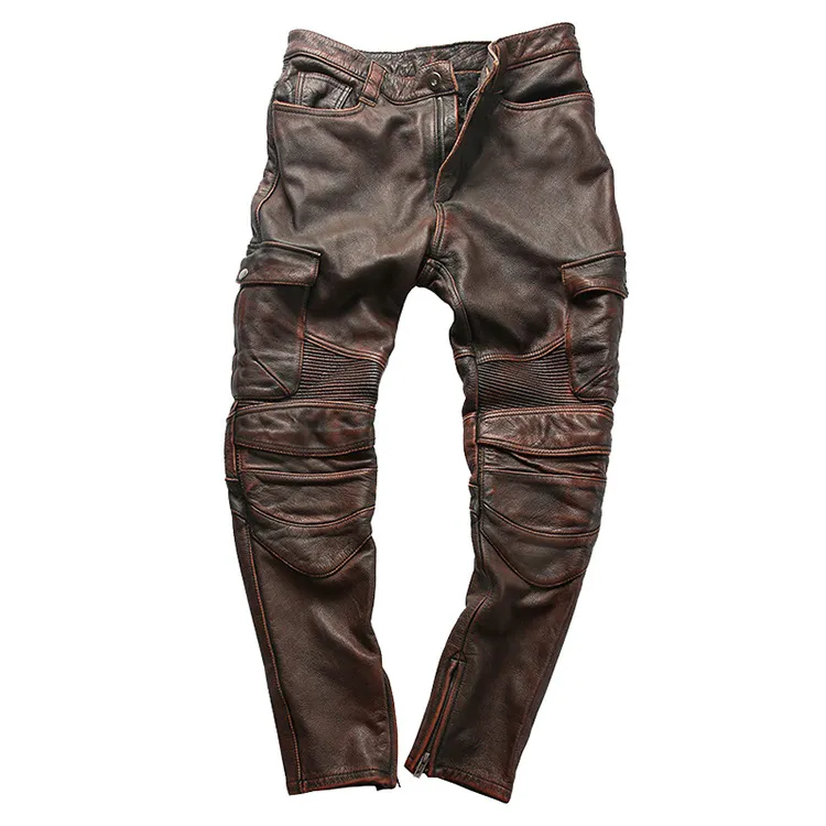 Mens Vintage Grey Motorcycle Jeans Leather Pants American Casual Style Genuine Thick Cowhide Plus Size 4XL From Just4urwear 172.1 DHgate.Com