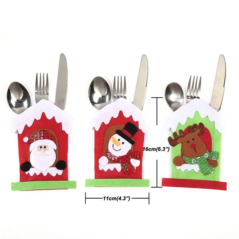 Santa Hat Reindeer Christmas New Year Pocket Fork Knife Cutlery Holder Bag Home Party Table Dinner Decoration Tableware Cover VT1820