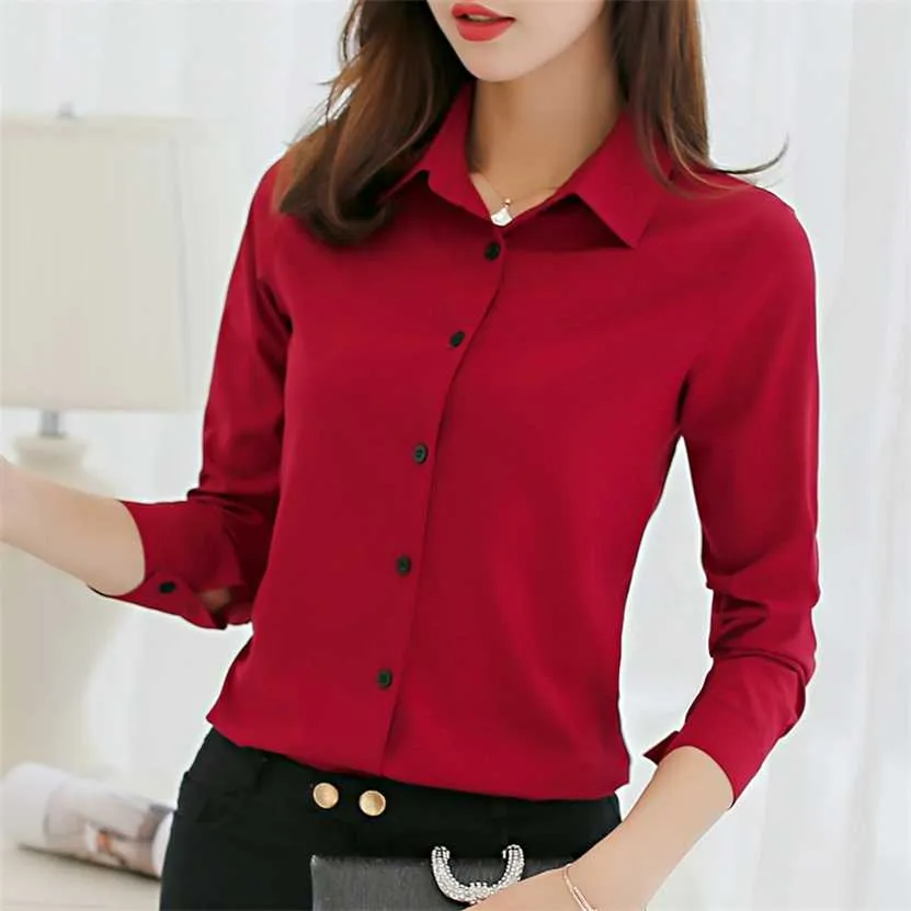 BIBOYAMALL White Blouse Women Chiffon Office Career Shirts Tops Fashion Casual Long Sleeve Blouses Femme Blusa 220122