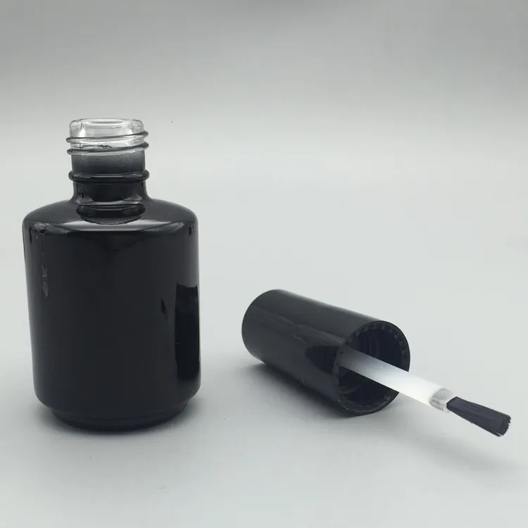 500 stks Hoge kwaliteit 15 ml zwarte nagellak fles met borstel cap 15 ml, 1/2 oz cosmetische glazen fles