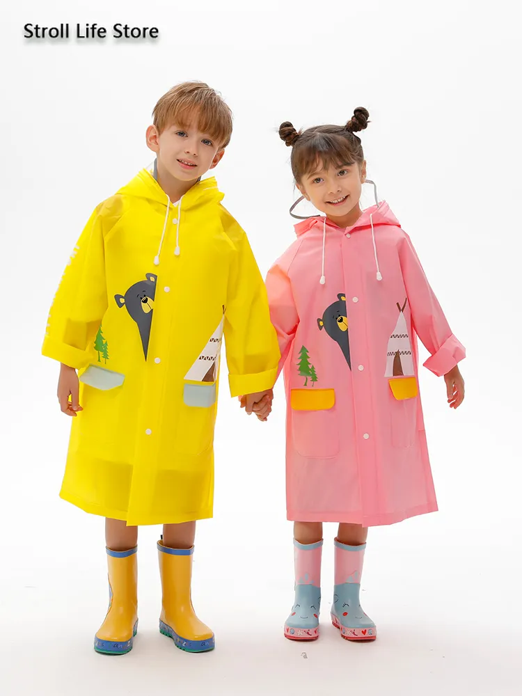 Manteau de pluie long pour enfants Garçons et filles Veste de pluie imperméable pour enfants Imperméable Poncho Grand plastique jaune Capa De Chuva Idées cadeaux 201015