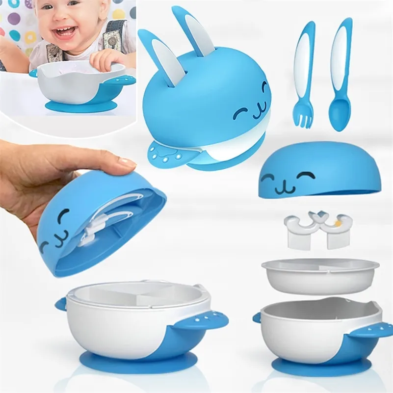 / Set Child Suction Copa Pratos Sucker Bowl Baby Kids Feeding Crianças Treinamento Placa de Treinamento Colher De Presente Louça LJ201019