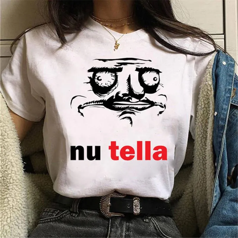 Funny Cartoon Nutella Kawaii Print T Shirt Women Summer Harajuku