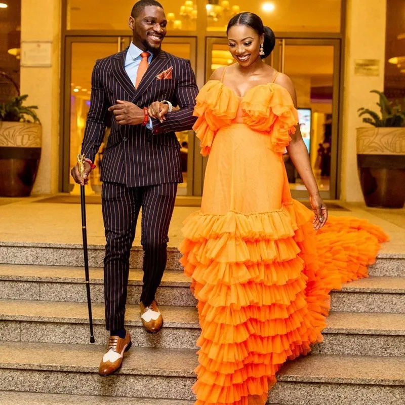 Robe de bal en Tulle pour filles, Orange et noir, à plusieurs niveaux, bas en Tulle, robe de soirée formelle pour femmes, fête d'anniversaire