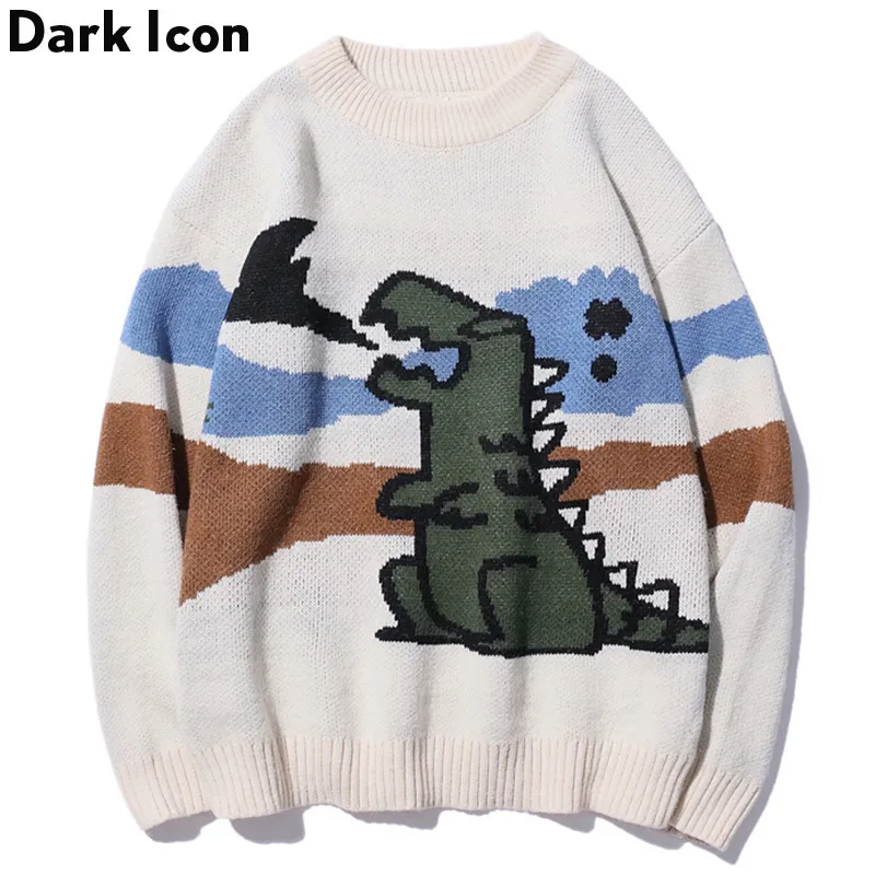 さらに100円引き◆LMC◆OVERDYED DINO SWEATSHIRT Korean Style Knitted Dinosaur Oversized Sweater Men For Men