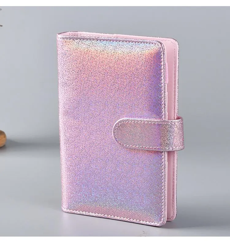 A6 Notebook Binder glitter bloc-notes 19 * 13cm Cahiers à feuilles mobiles 9 couleurs sans papier PU Faux cuir Cover File Folder Spiral