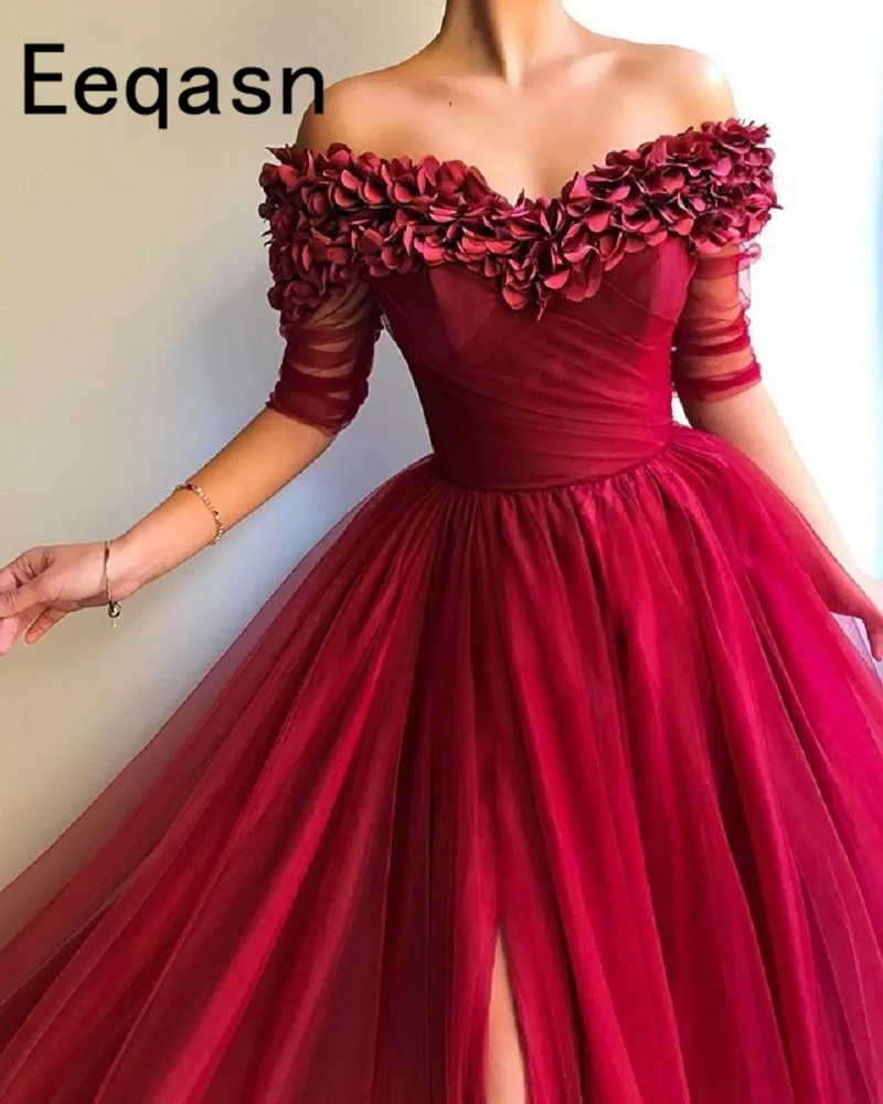 Nuevos Vestidos De Graduación 2020 Elegantes Largos Con Hombros  Descubiertos Media Manga Elegantes Vestidos De Fiesta De Noche Con Abertura  Lateral Vestido Formal De Mujer De 250,78 €