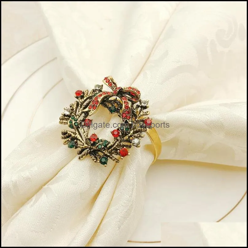 Napkin Rings 6Pcs Christmas Wreath Metal Buckle Holder Circle El Restaurant Wedding Party Dinner Table D