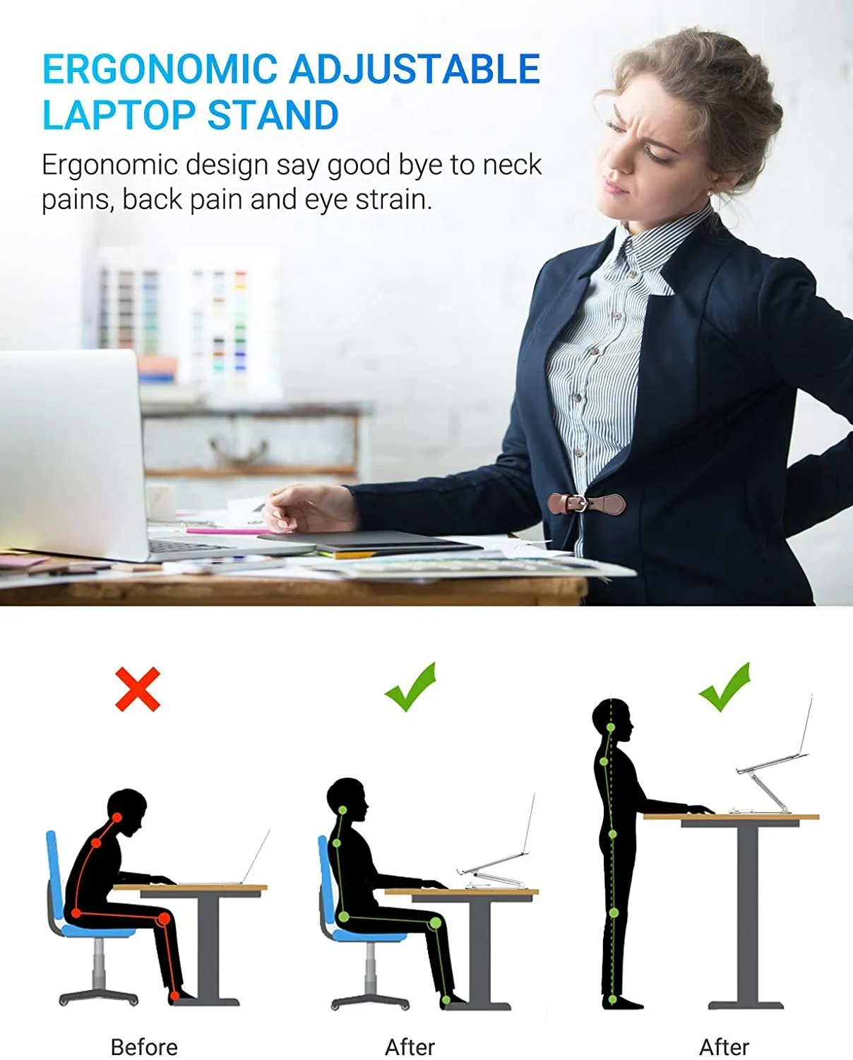 Supporto Ergonomico Regolabile Per Laptop – Altezza E Inclinazione Variabili, Con Base Stabile E Ventilazione