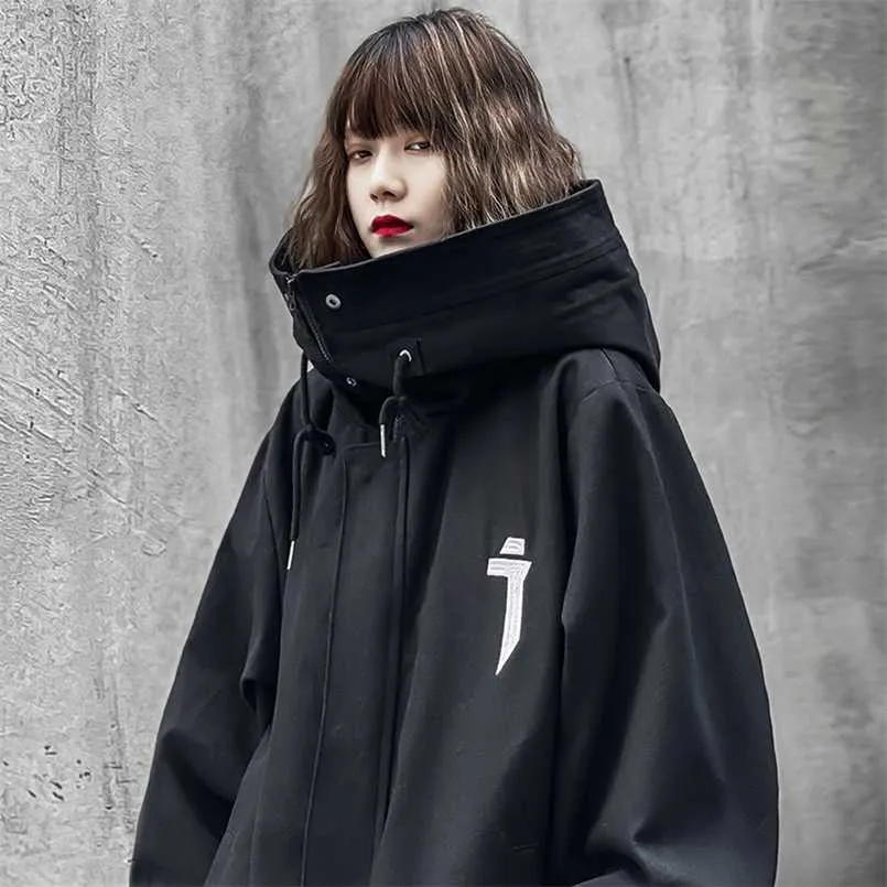 Мужская одежда Harajuku Hiphop Модный функциональный стиль с высоким воротником-кепкой пальто свободный кардиган на молнии в стиле ретро Куртка Vaporwave 220124