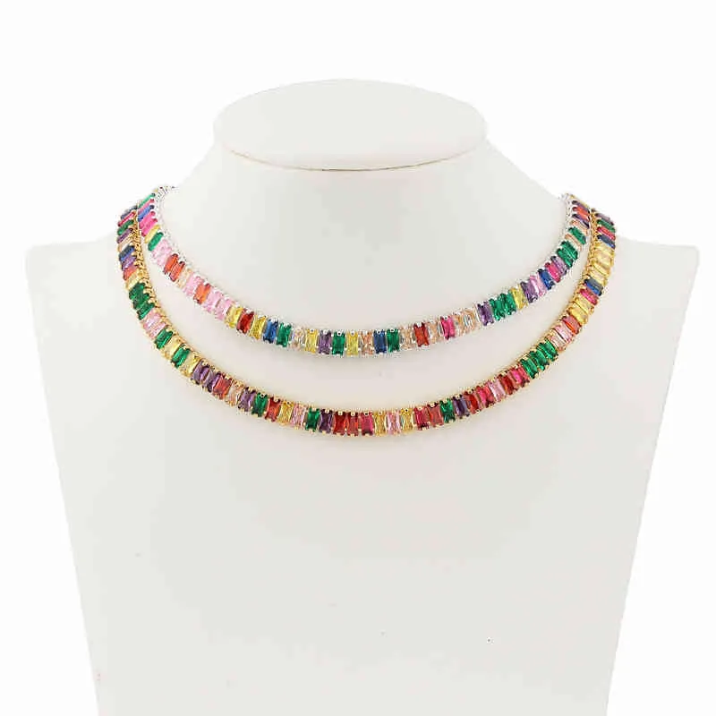 Femmes or Cz coloré collier ras du cou brillant arc-en-ciel cristal Zircon Tennis chaîne déclaration bijoux livraison directe