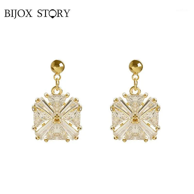 Dangle & Chandelier BIJOX STORY Trendy 925 Sterling Silver Earrings With Geometric Shape Zircon Gemstone Drop Earring For Women Fine Jewelry