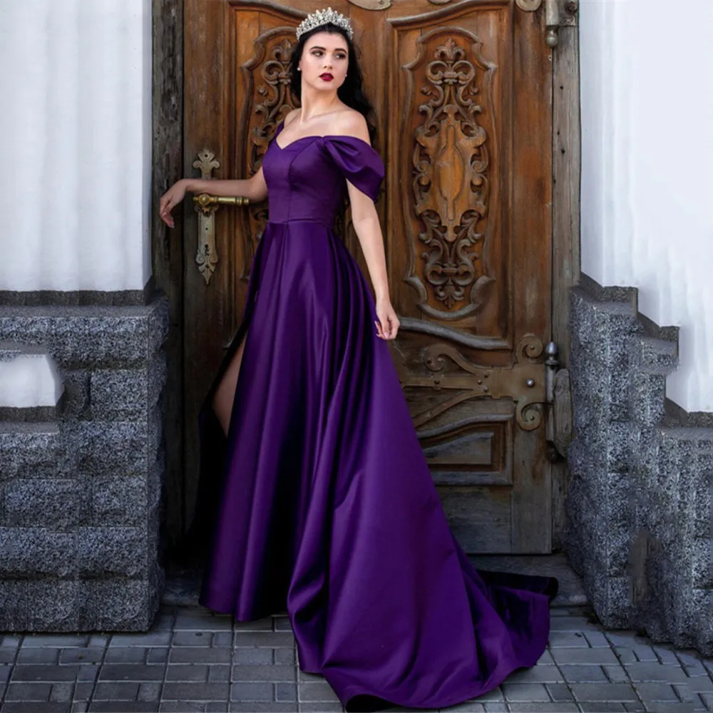 Purple Formal Dress JP122 by Jadore. Satin Formal gown with tie-up back
