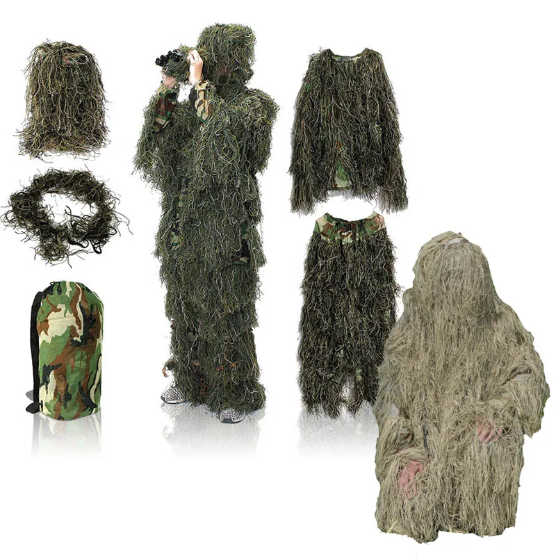 Taktisk kamouflagekläder ghillie kostym utomhus djungel jaktjacka kläder fågelskådning camo sniper uniform no05-300