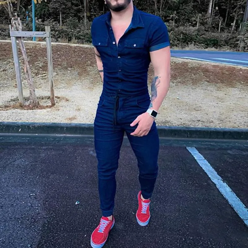 Mäns jeans denim jumpsuit för män overalls romper mode streetwear en bit smal passform kort ärm playsuits joggers man 260s