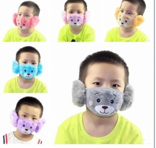 New Cartoon Bear Face Shield Cover Kids Cute Ear Protective Mouth Mask Animales 2 en 1 Winter Face Masks niños adultos Boca-Mufla máscaras FY9205