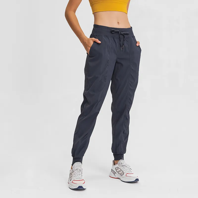 L-36 Yogabyxor med vävd ficka Lösa joggingbyxor Snabbtorkande Elastisk Löpning Fitness Sport Fritidsgymnastikkläder Dragsko Dam Leggings Tight