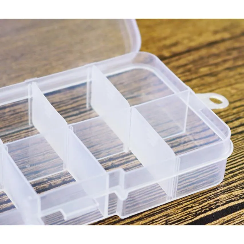  shipping adjustable 10 compartment plastic clear storage box for jewelry earring tool container