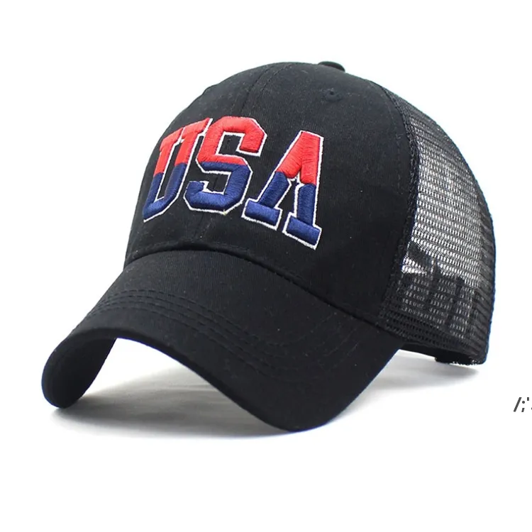 Brandon USA 수 놓은 야구 모자 모자 미국 국기 그물 모자 코튼 스포츠 ZZB144와 함께 미국 대통령 선거 파티 모자