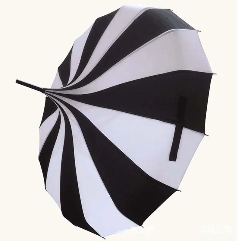 10pcs a lot Creative Design Black And White Striped Golf Umbrella Long-handled Straight Pagoda Umbrella free ship