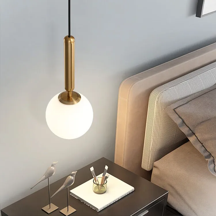 Lampada a sospensione Illuminazione da comodino di lusso nordico moderno studio minimalista ristorante bar sfera di vetro piccolo lampadario E27 supporto caldo whi273p