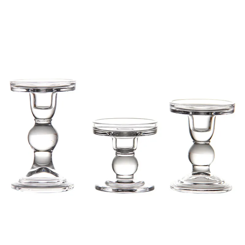 Crystal Glass Candle Holder Classic Spindle عمود عمود شمعة Candle Candlestick Candlestick لزينة حفل الزفاف من 3