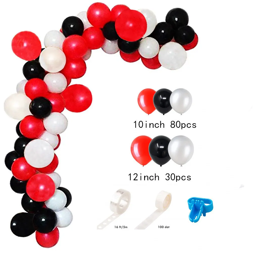 40pcs Noir Rouge Confetti Ballons Kit - 12 Pouces Noir Rouge Blanc