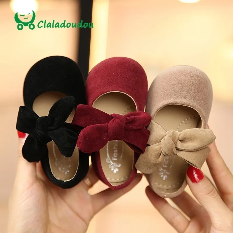 Claladoudou 11.5-15.5cm Toddler Black Suede Big Bowtie Princess Red Neonate Dance Beige Infant Shoes 201113