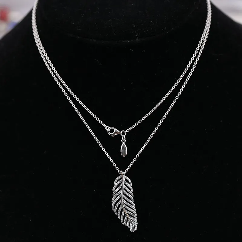 925 стерин серебро перо очаровательное ожерелье Q0531