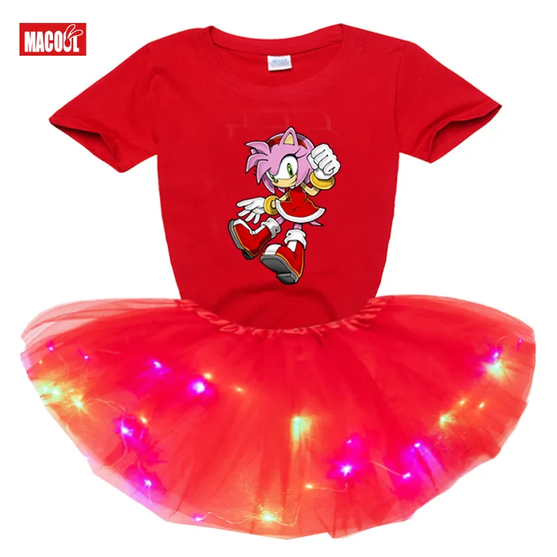 Verão Baby Girls Bonito Candy Cor Vestidos Sonic Crianças sem mangas  Vestido Fantasia Toddler Sonic Roupas Estampadas Outfit