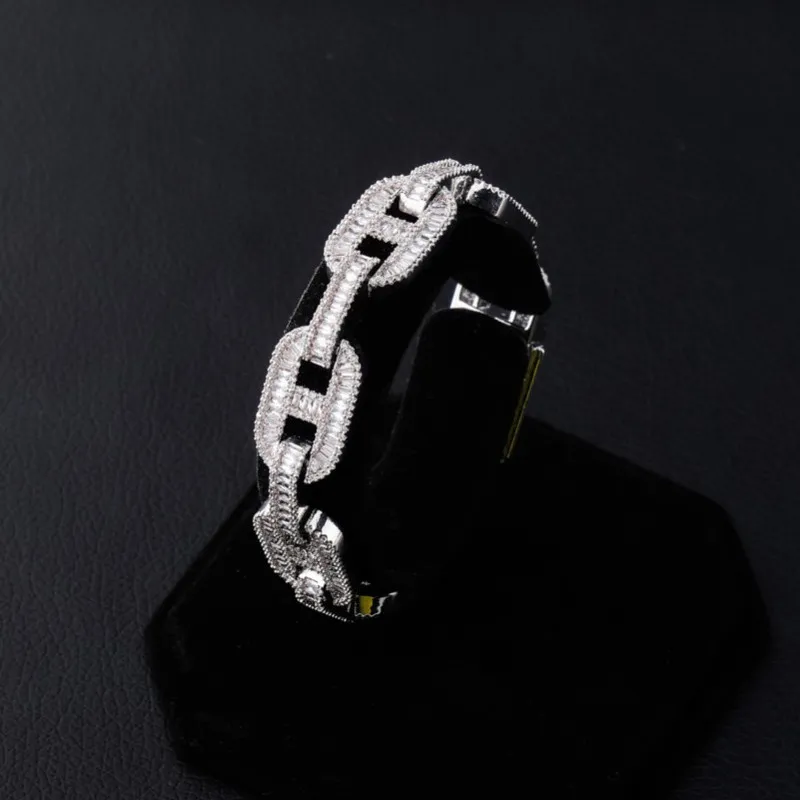 Miami 14mm Prong Setting Cubain Link Chain Baguette Bracelet Iced Out Cubic Zirconia Bangle Hip hop Jewelry