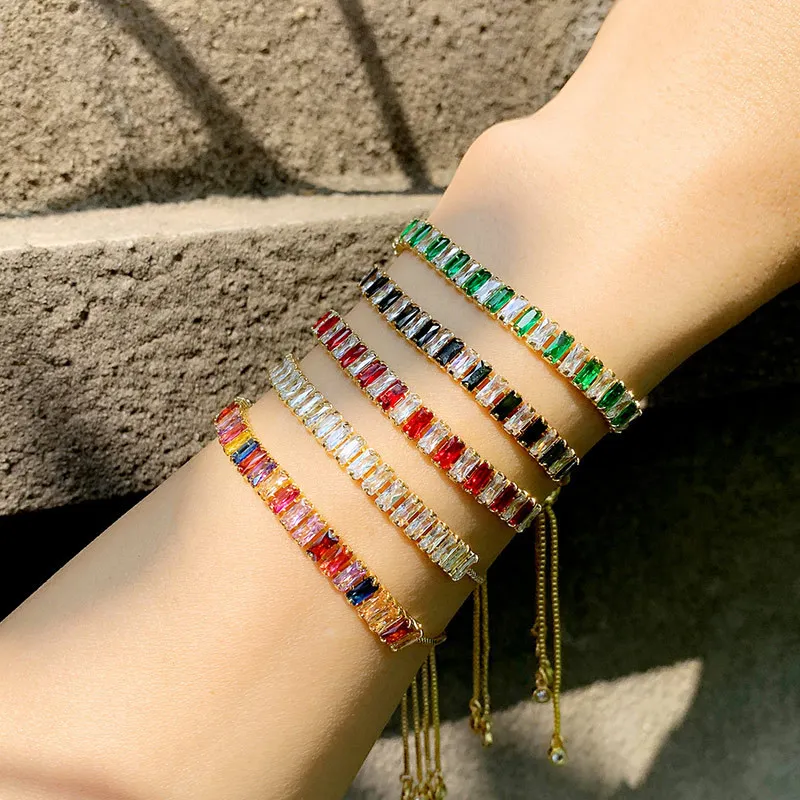 Acquista Braccialetti Da Tennis Multicolore Per Le Donne Bracciale Con Zirconi A Catena In Oro Gioielli Di Moda CZ Regolabili In Rame Arcobaleno