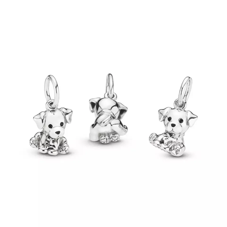 Helt ny 925 Sterling Silver Cute Puppy Cat Pendant Pärlor Lämpliga för Pandoras Armband Ladies Jewelry Gift