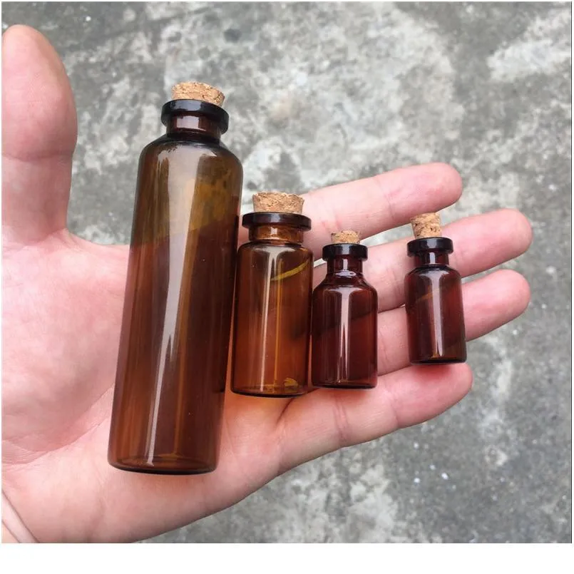 2ml 5ml 10ml Amber ile Cork Boş Küçük Kahverengi Tiny Mini Cam Şişeler Flakonları Kavanozlar Konteyner JLLQVT212K