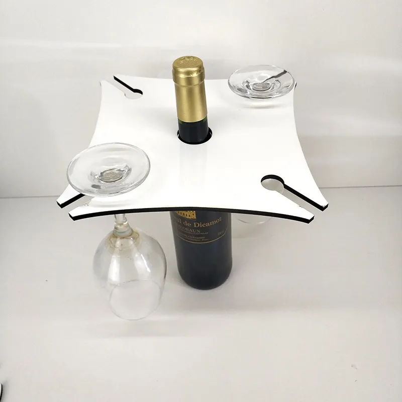 Sublimación Estante para copas en blanco Mesa Almacenamiento Soportes para copas Soporte para copas de vino de madera cuadrada Fiesta portátil Blanco