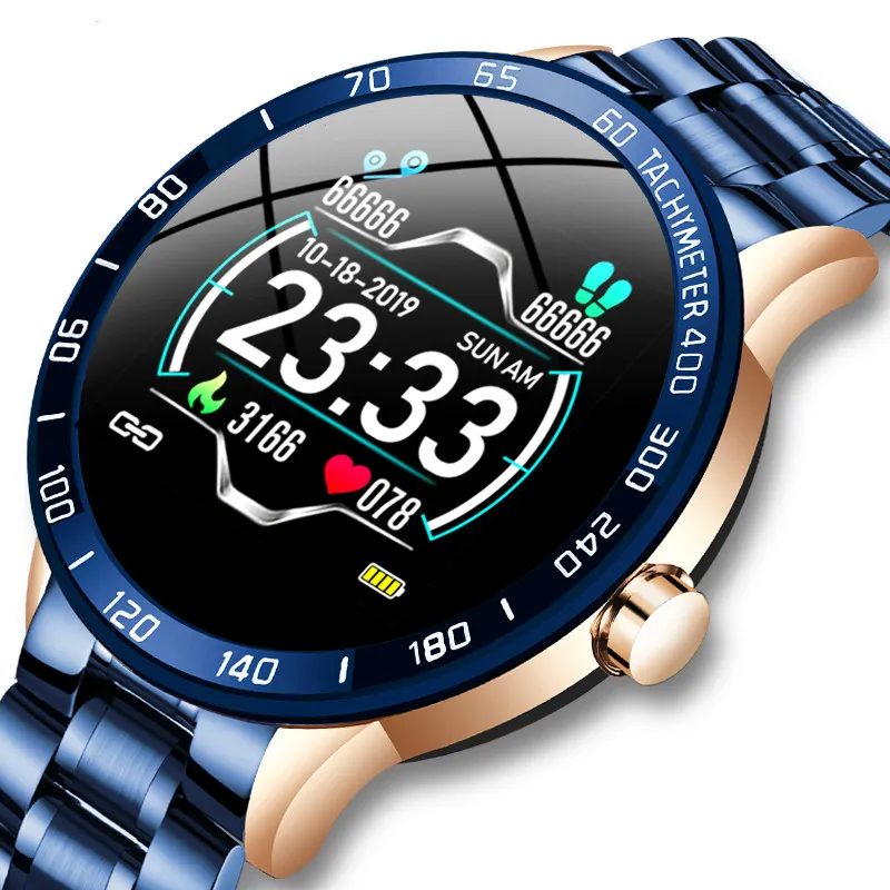 Bracelet en acier montre intelligente hommes fréquence cardiaque tensiomètre Sport bracelet intelligent Mode multifonction Fitness Tracker étanche Smartwatch