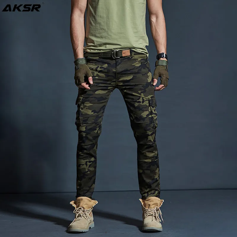 AKSR الرجال حجم كبير مرنة التمويه البضائع السراويل جيوب العسكرية التكتيكية السراويل السراويل ركض السراويل تتبع وزرة الرجال 201106